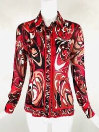 1980s Vintage EMILIO PUCCI Red Maroon Swirl Slim Fit Silk Pattern Blouse XSS eBay at eBay