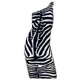 1980s Zebra Black and White 1 Shoulder Vintage Dress at 1stdibs