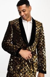 1ASOS DESIGN Skinny Sequin Belted Suit Jacket at Nordstrom