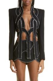 1Area Crystal Rope Crop Stretch Wool Blazer at Nordstrom