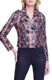 1LAGENCE Dusty Pink Snakeskin Print Leather Biker Jacket at Nordstrom