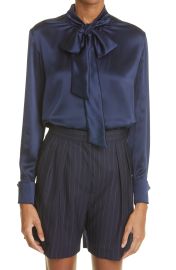 1Max Mara Tenebre Tie Neck Long Sleeve Silk Blouse in Ultramarine at Nordstrom