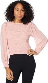 1STATE Long Sleeve Smocked Cuff Bodice Top Blush LG at Womens Clothing store at Amazon