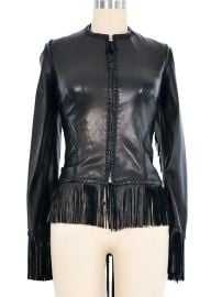 2002 Gianni Versace Fringe Trimmed Lace Up Leather Jacket at Arcade