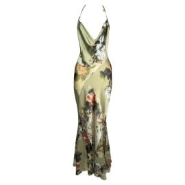 2003 Roberto Cavalli Gold Silk Plunging Roses Zodiac Chain Maxi Dress at 1stDibs at 1st Dibs