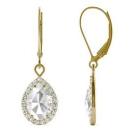 202 CTW DEW Pear Forever One Moissanite Halo Drop Earrings 14K Yellow Gold  Charles amp Colvard at Charles and Colvard