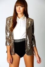 Gold sequin blazer like Lemons at Boohoo