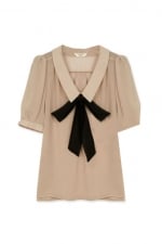 Cream top with black bow at Romwe