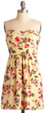 Yellow floral print strapless dress at Modcloth