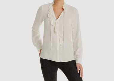 $239 Kobi Halperin Women White Silk Ruffled Long Sleeve Blouse Top Size XS at eBay