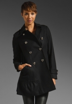 Black ruffle coat like Bernadettes at Revolve