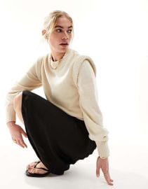 & Other Stories cotton and merino wool blend knitted tank with bold shoulder in light beige at ASOS