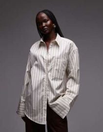 & Other Stories pure cotton oversized fit shirt in off white with burgundy stripes | ASOS at ASOS