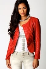 Red biker jacket at Boohoo