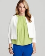 White collarless jacket like Janes at Bloomingdales