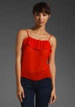 Red top with ruffles like Pennys at Revolve