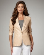 Cream leather blazer at Neiman Marcus