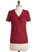 Red vneck striped top at Modcloth