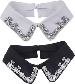 2Pcs Women39s Stylish Detachable Rhinestone Collar Half Shirt Blouse False Collar Shirt Collar Dickey Collar Black White at Womens Clothing store at Amazon