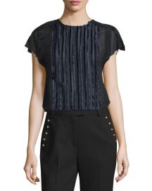 3 1 Phillip Lim Cap-Sleeve Fringe Fil Coupe Top  Navy at Neiman Marcus