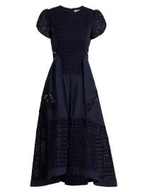 3 1 Phillip Lim Embroidered Grid Tulip Sleeve Dress in Navy at Saks Fifth Avenue