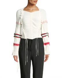 3 1 Phillip Lim Gathered Long-Sleeve Ruffle Top at Neiman Marcus