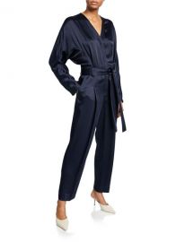 3 1 Phillip Lim Satin Menswear Belted Jumpsuit at Neiman Marcus