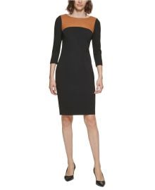 Faux Leather Yoke Sheath Dress by Calvin Klein  at Macys