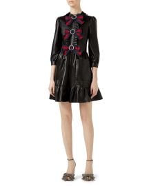 3/4-Sleeve Bow-Trim Leather Dress at Bergdorf Goodman