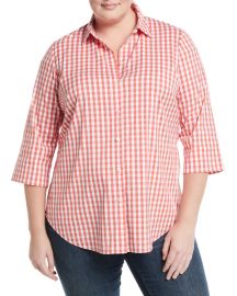 3/4-Sleeve Button-Front Gingham Top at Last Call