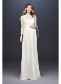 3/4 Sleeve Crepe Sheath Maternity Wedding Dress at Davids Bridal