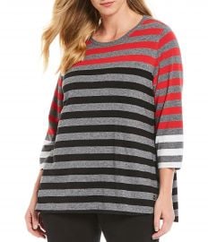 3/4 Sleeve Striped Tee by Calvin Klein at Dillards