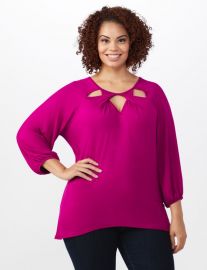 3/4 Sleeve Twist Cut Out Neck Top by Westport  at Dress Barn