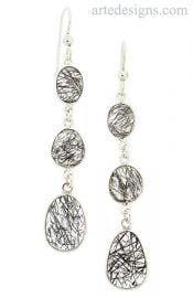 3 Stone Black Rutilated Quartz Earrings at Arte Designs