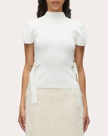 31 Phillip Lim Compact Rib Knit Mock Neck Tulip-Sleeve Top OLIVELA at Olivela