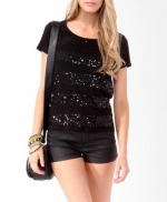 Black sequin stripe top at Forever 21