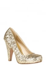 Gold glitter shoes at Delias