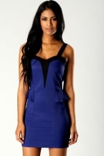 Blue and black bodycon dress at Boohoo