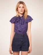 Purple pussybow blouse like Annies at Asos