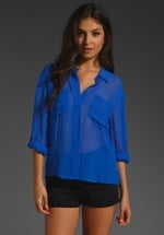 Blue button down blouse like Robins at Revolve