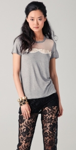 Grey top with white lace detail at Shopbop