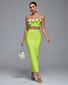 3D Flower Orchid Top Bandage Skirt Set HL9861 Wolddress wolddress at Wolddress