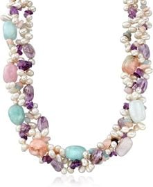 4-65mm Cultured Pearl and Multi-Stone Torsade Necklace with Sterling Silver 18quot Ross-Simons at Ross-Simons