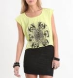 Aria's yellow shirt with roses on it at Pacsun