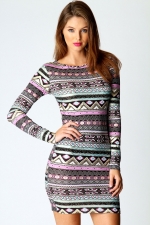 Aztec printed bodycon dress at Boohoo