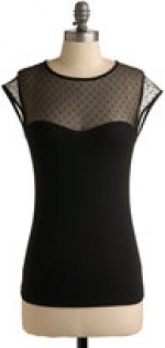 Black top with sheer cutout at Modcloth