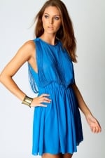 Blue fringe detail dress at Boohoo