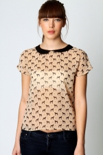 Dog print top with peter pan collar at Boohoo