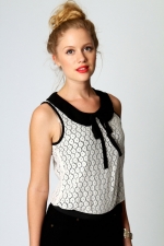 Peter pan collar top with tie at Boohoo