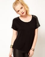 Black tee with studded shoulders at Asos